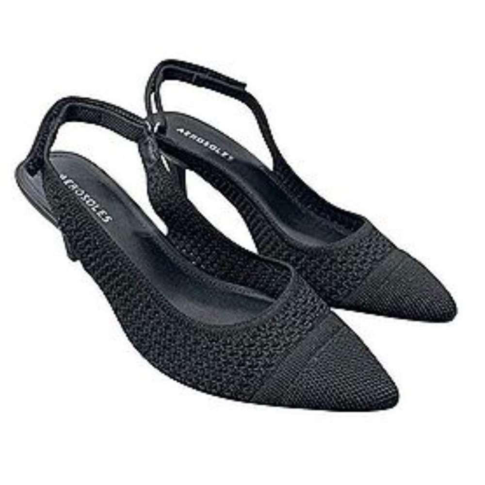 Aerosoles Liviara Black Knit Pointed Toe Slingback Kitten Heels Womens 9M NEW
